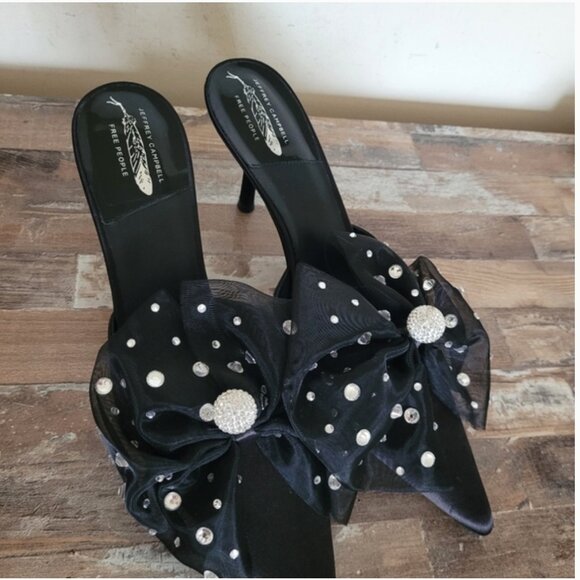 Free People Jeffrey Campbell NEW Rhinestone Bow Kitten Heels Black Shows size 9 - Picture 2 of 9